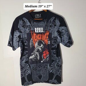 Rebel Vengeance AOP Embroidered Punk/Skull Heart Medium T-Shirt